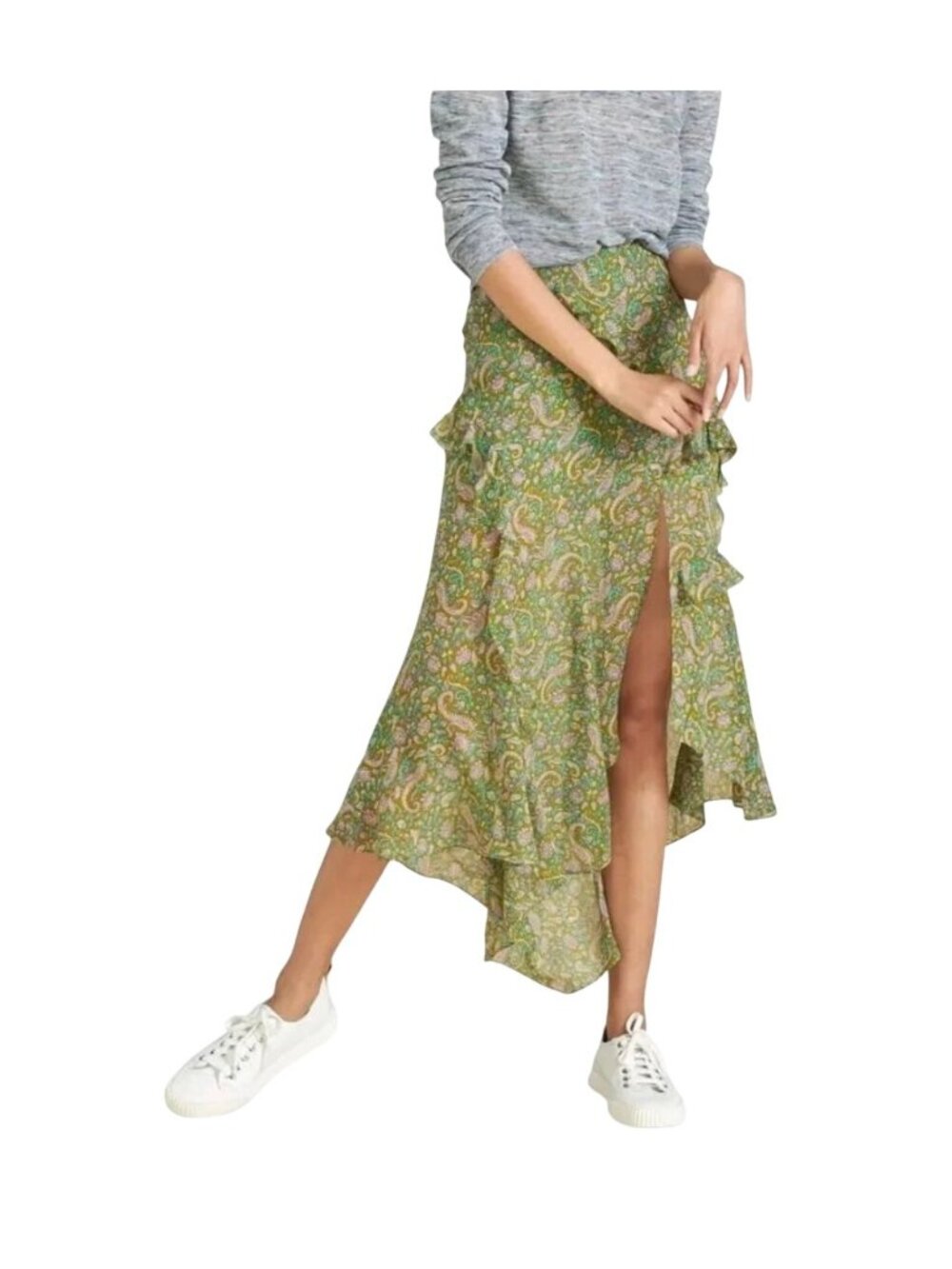 Veronica Beard Eleanora Ruffle Midi Skirt Green Paisley  Size 4